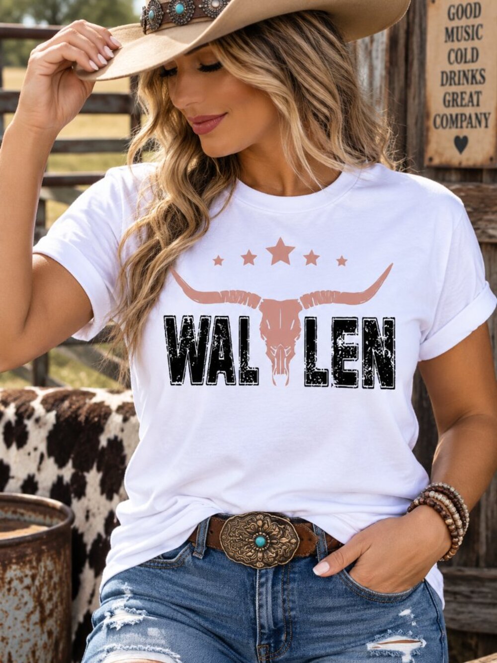 Wallen Bull Skull Graphic T Shirt Trendy Boutique Style Tee Womens Gift White